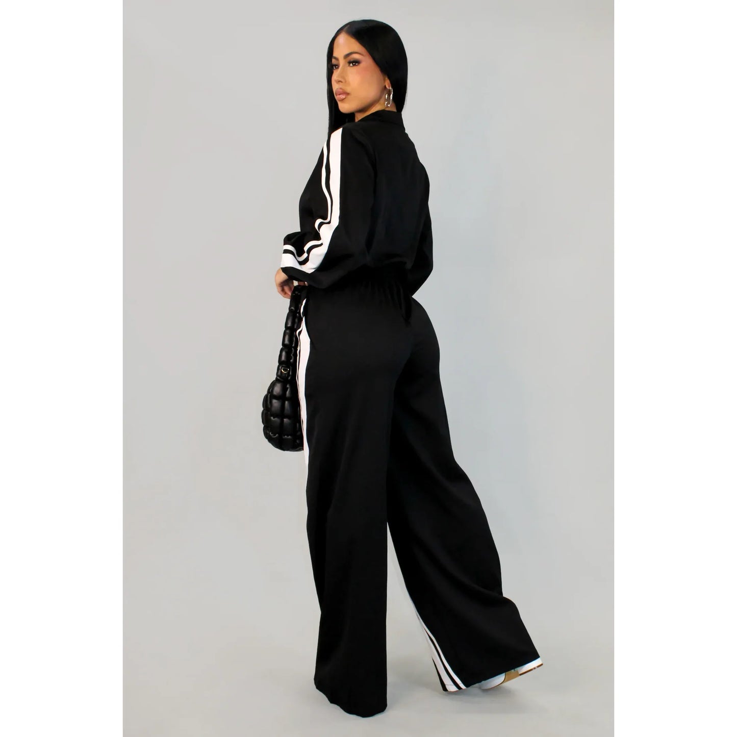 Runway Luxe Track Jumpsuit Black- New Arrival