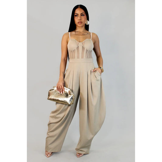 After Dark Luxe Jumpsuit Taupe -New Arrival