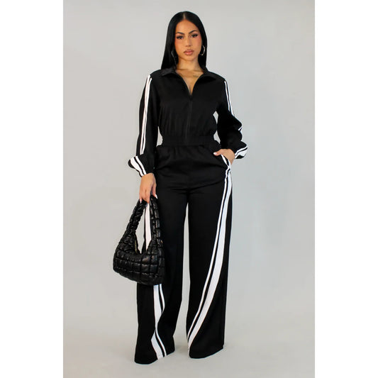 Runway Luxe Track Jumpsuit Black- New Arrival